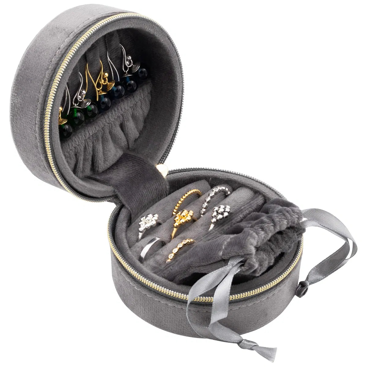 Boîte à Bijoux Ronde grise – Rangement Élégant et Compact pour Vos Bijoux