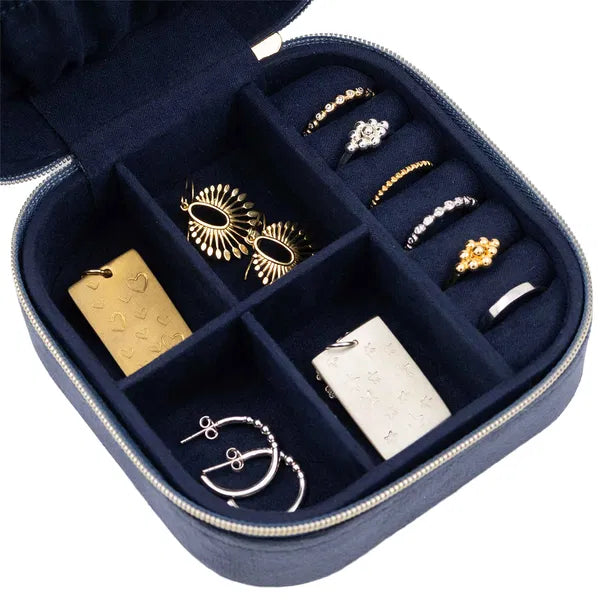 Boîte à Bijoux Carrée bleue – Rangement Compact et Protection Optimale
