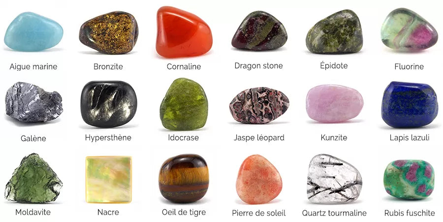 Infographie des différentes pierres semi-précieuses de la réparation de bijoux collage de pierre semi-précieuse pour réparer des boucles d'oreilles 