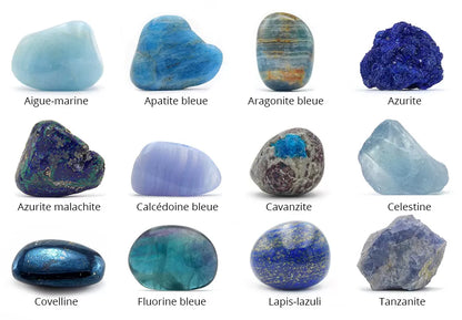 Infographie des différentes pierres semi-précieuses bleues de la réparation de bijoux collage de pierre semi-précieuse pour réparer des boucles d'oreilles 