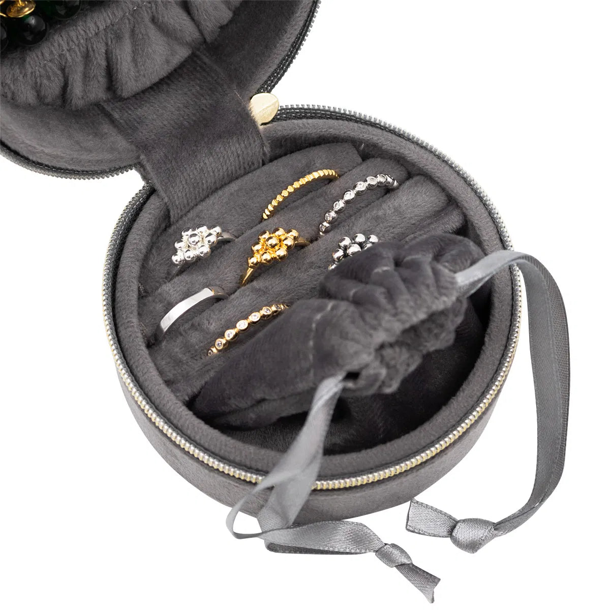 Boîte à Bijoux Ronde grise – Rangement Élégant et Compact pour Vos Bijoux